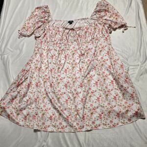 Pretty Little Thing Plus Pink Ditsy Short Puff Sleeve Mini Dress, Size 26